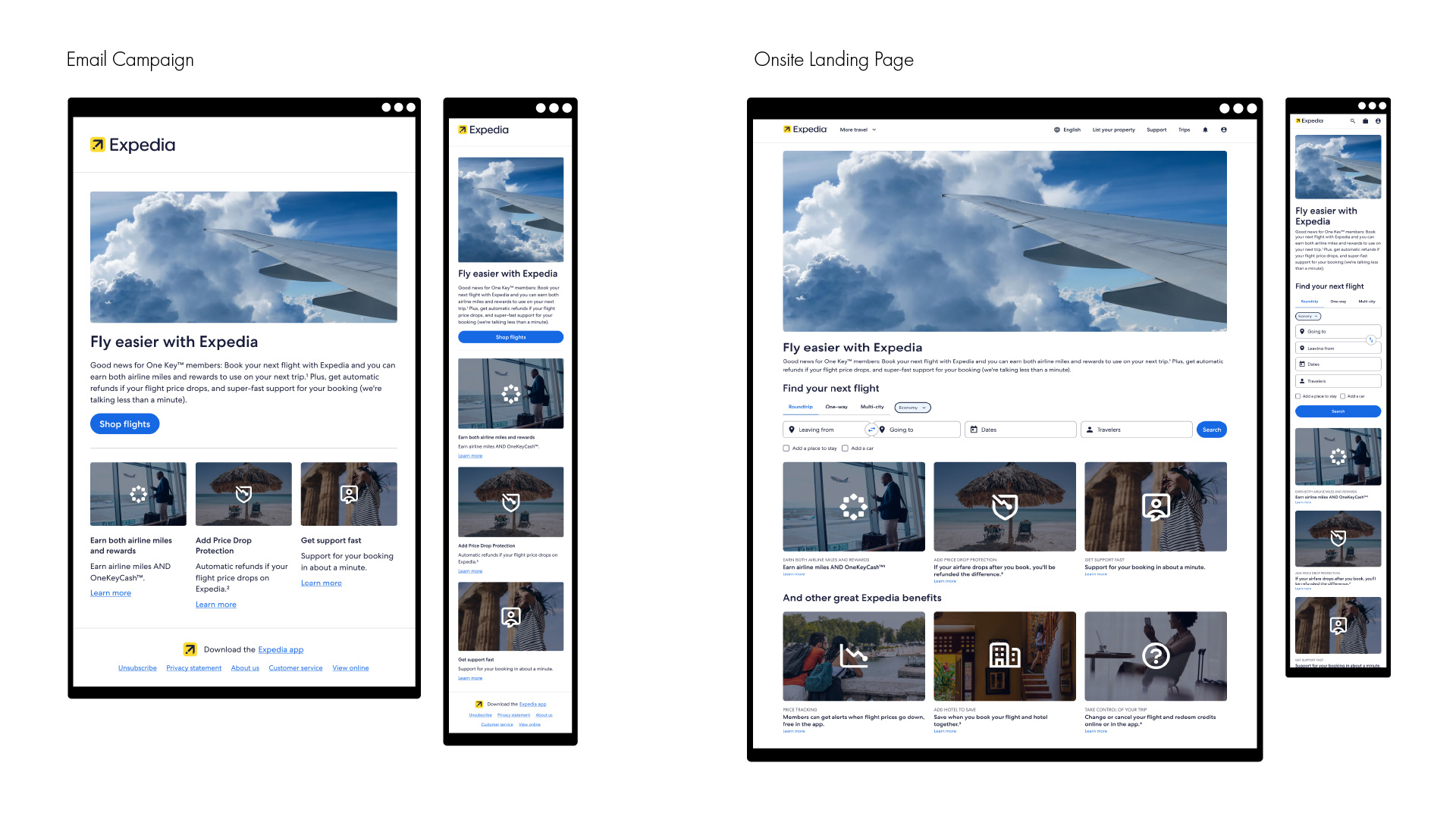 Expedia Flights Education Email Campaign and Onsite Landing page