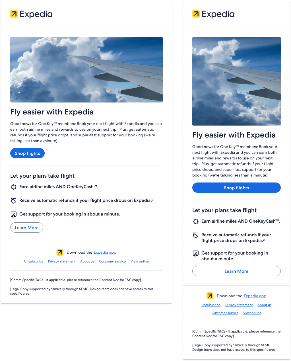Expedia Flights Education UK and Rest of World (ROW) Email Mocks for Desktop and Mobile
