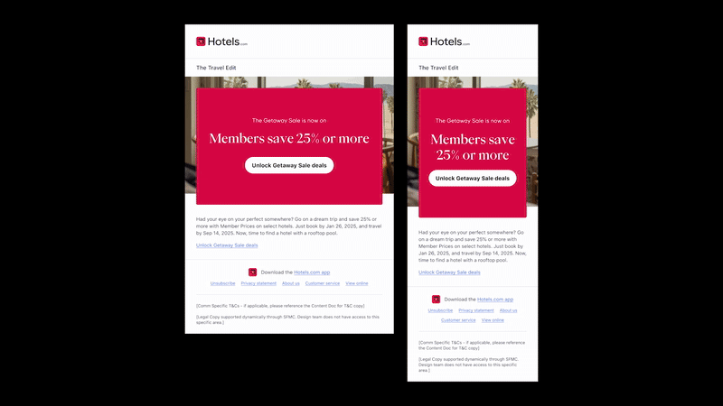 Hotels.com Getaway Sale Email Launch