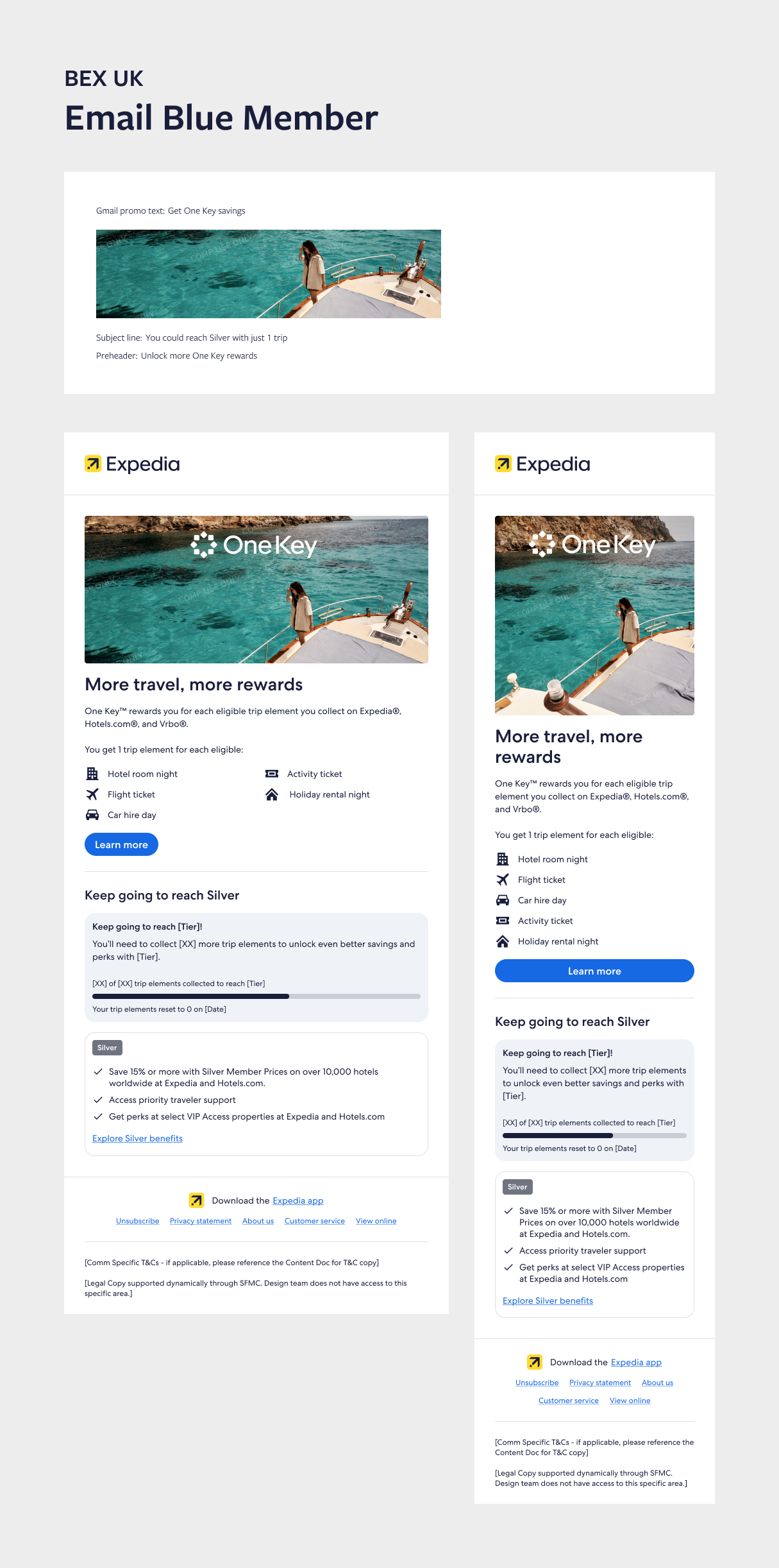 Expedia, OneKey Blue Member Rewards UK Market, Email Mockup, 2024