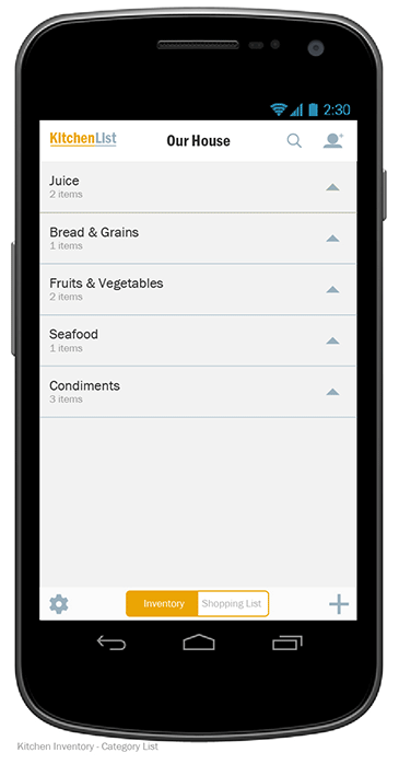 KitchenList App, Wireframe, Inventory, 2015